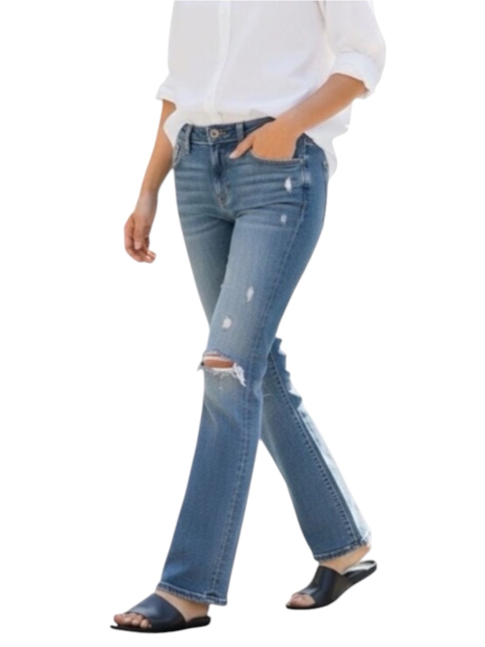 Vigoss Low Rise Factory Distressed Blue Jeans Size 7 Bohemian Festival